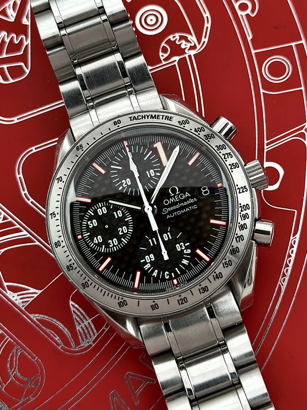 IMG_0214 Omega Speedmaster Racing Michael Schumacher "World Champion 2001" 39 mm Carbon Fiber Dial 3519.50.00, automático. - Imagen 1