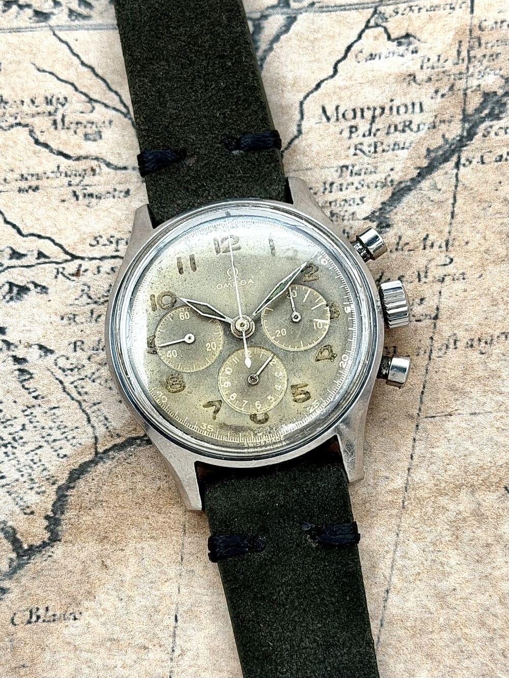 IMG_9405 RARO Omega Chronograph 1946 CK 2451 / 174 Cal. 321 FUERZA AEREA ARGENTINA FAA, a cuerda - Imagen 1