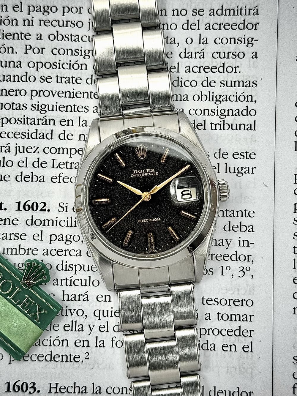 IMG_6229 RARO Rolex Oysterdate Precision 1967 Black Gilt "Stardust" Dial 34 mm 6694, a cuerda. - Imagen 1